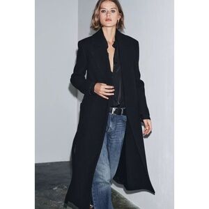 ZARA WOOL BLEND BELTED PEA COAT WRAP LAPEL COLLAR LONG SLEEVES  SIZE MEDIUM